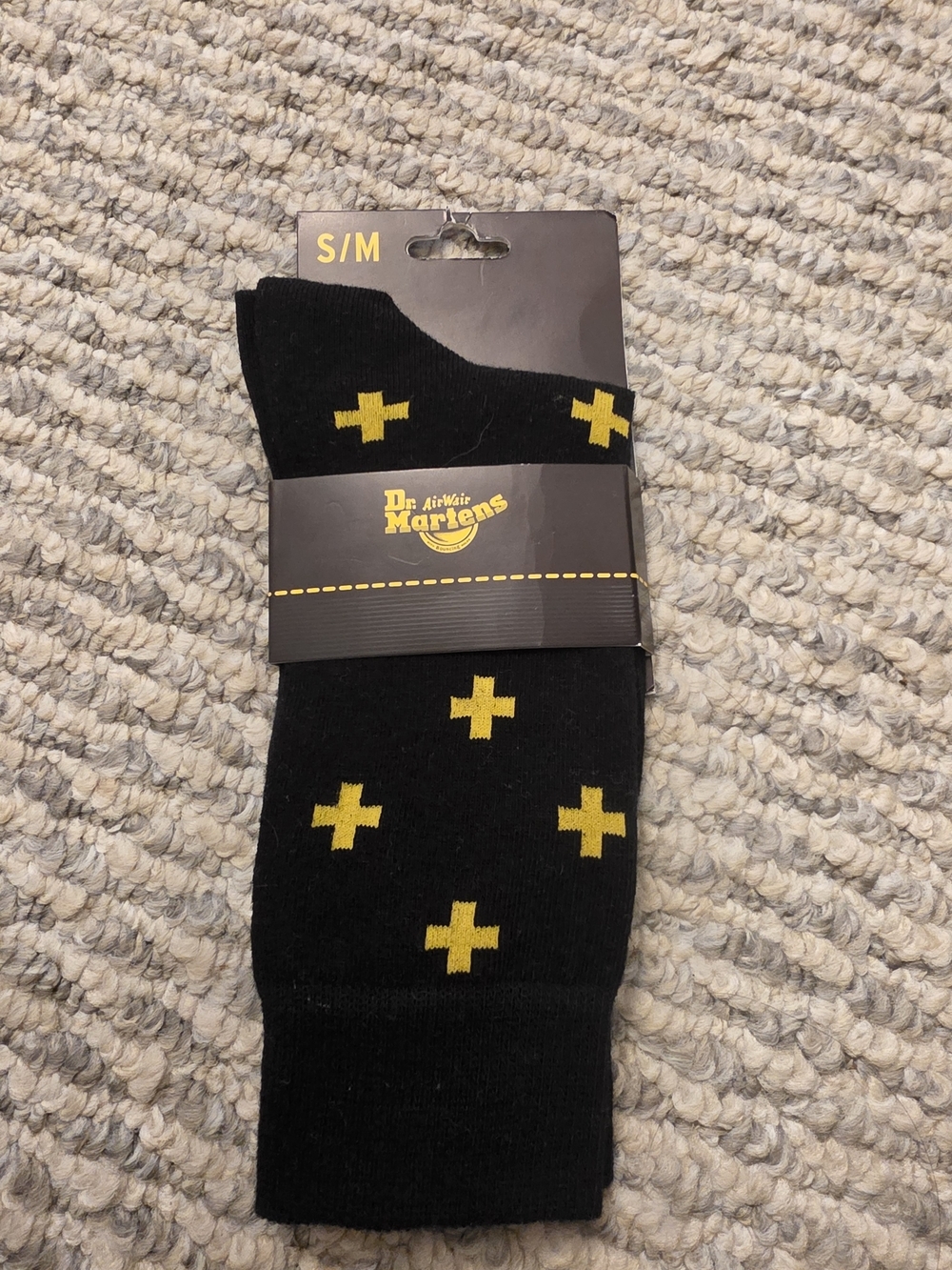 Dr. Martens Black Crew Socks with Yellow Cross Motif